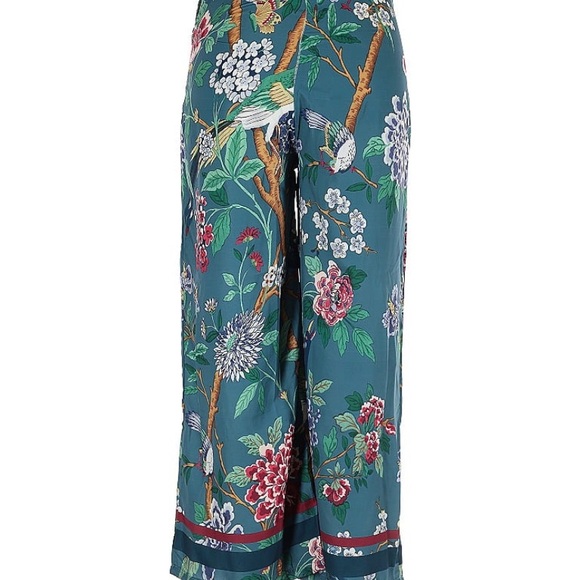 TROPICAL PANTS BLUE BIRDS BANDED HEM VINTAGE SLIGHT CROPPED JNRS ASIAN LG - Picture 2 of 2